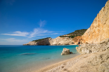 Fototapeta na wymiar Beautiful summer white Porto Katsiki beach on Ionian Sea Lefkada