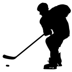 silhouette of hockey player. Isolated on white. Vector  illustra