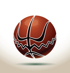Vector angry basketball ball. Image of basketball ball dark orange color with black lines depicting an angry expression on his face on a light background.