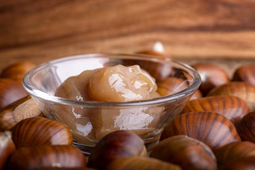 chestnut jam and heap of chestnut 
