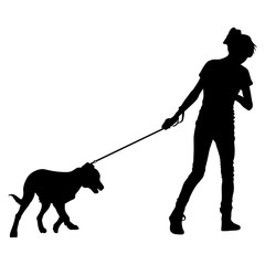 Silhouette of people and dog. Vector 