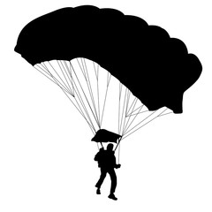 Skydiver, silhouettes parachuting vector 