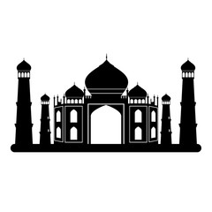 Taj mahal temple black and white. Vector illustration.