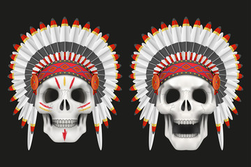 Human skulls with indian chief hat