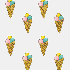 Set of sweet patterns. Seamless backgrounds with ice cream. Vect
