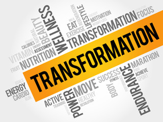 TRANSFORMATION word cloud, fitness, sport, health concept