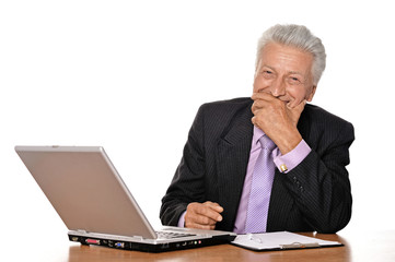  Mature businessman working with laptop