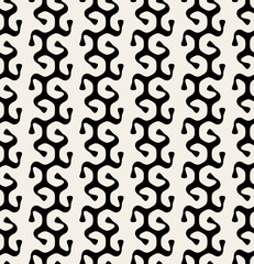 Vector Seamless Black & White Curly  Rounded Lines Organic Algae Shape Pattern