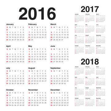 Calendar 2016 2017 2018