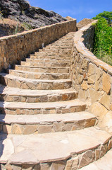 Decorative stone ladder on the mountain