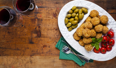 Healthy Italian Appetizer Platter with Risotto balls Arancini ,