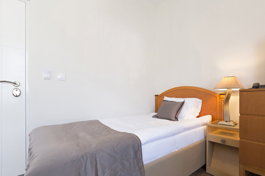 Interior Of A Single Bed Hotel Room