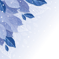 Frozen leaves vector; background. Autumn leaves covered with snow. Winter is coming.