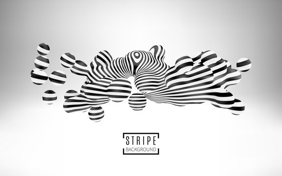 Metaball element with striped texture. Optical Illusion style art