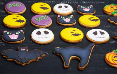 Top view at funny ginger biscuits for Halloween