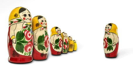Matryoshka dolls angry with one of them