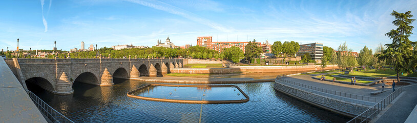Panoramic view. Madrid Skyline with the Segovia Bridge, Almudena
