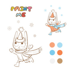 Winter coloring book with cartoon  rabbit. Vector image.