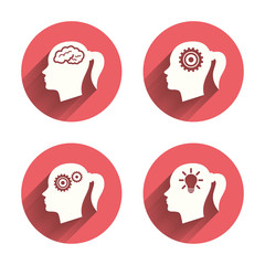 Head with brain icon.Female woman symbols.
