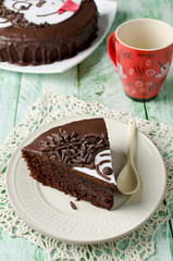 Piece of chocolate cake with banana