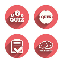 Quiz icons. Checklist and brainstorm symbols.