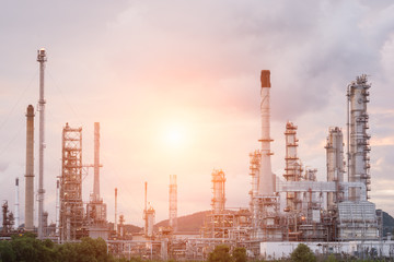 Oil Refinery factory in the morning and Sunrise