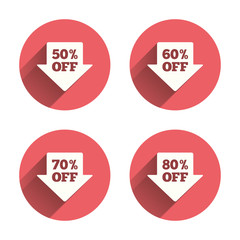 Sale arrow tag icons. Discount off symbols.