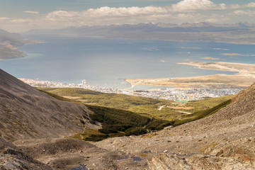 Fototapeta na wymiar View of Beagle channel and Ushuaia, Argentina
