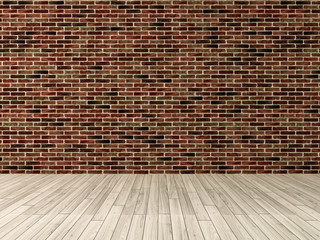 red brick wall with wooden floor rendering