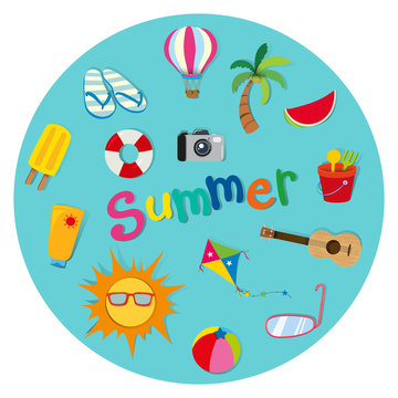 Summer theme with many objects
