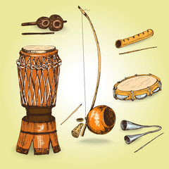 Collection of musical instruments of capoeira.