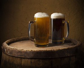 Still life: old wooden pin of beer