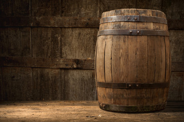 Still life: old wooden pin of beer