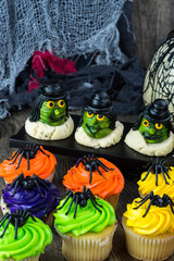 Halloween decorated cookies and cup cakes