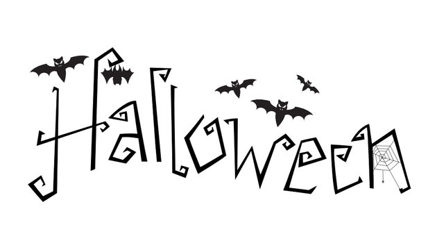 HALLOWEEN Handdrawn Gnarled Vector Letters with Bats and Spider’s Web