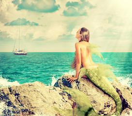 Mermaid sitting on rocks