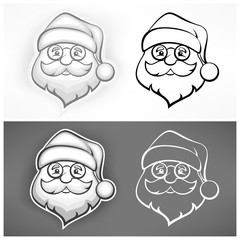 Santa Claus cheerful face in grey on white, illustration