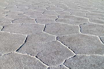Fototapeta na wymiar Surface of the world's biggest salt plain Salar de Uyuni, Bolivia