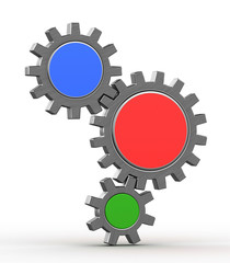 3d Three gears on a white background