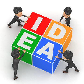 Team of businessmen collect word "IDEA"