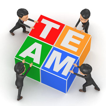 Team of businessmen collect word "TEAM"