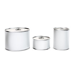 Tin can with ring pull for canned food, meat, vegetables, fruits, fish, pickles, sauce, cream. Template ready for your design. Isolated on white background