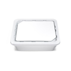 White bank for food oil, mayonnaise, margarine, cheese, ice cream, olives,, pickles, sour cream. Food and drink plastic blank. Template Ready For Your Design. Isolated on white background