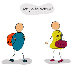 Boy and girl go to school