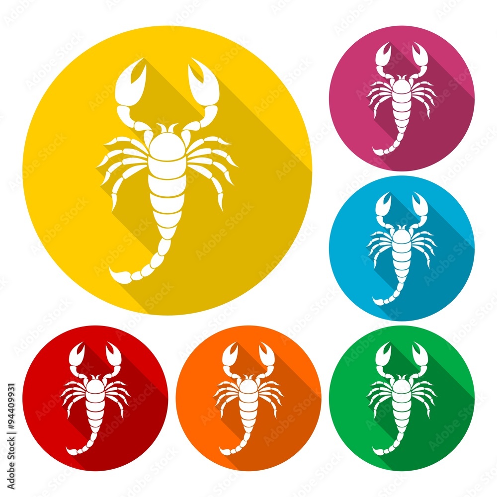 Wall mural Scorpion icons set with long shadow