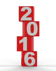 3d render. 2016 new year on red cubes