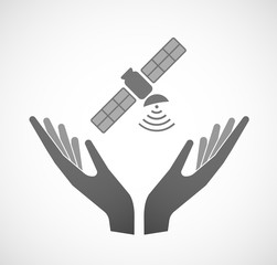 Obraz premium Two hands offering a satellite