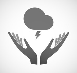 Two hands offering a stormy cloud