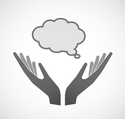 Two hands offering a comic cloud balloon