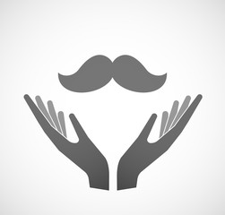 Two hands offering a moustache